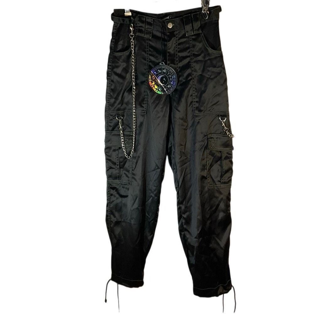Dolls Kill Punk Trap Chain Cargo Oversized Tie Ankle Pants, XS punk goth baddie